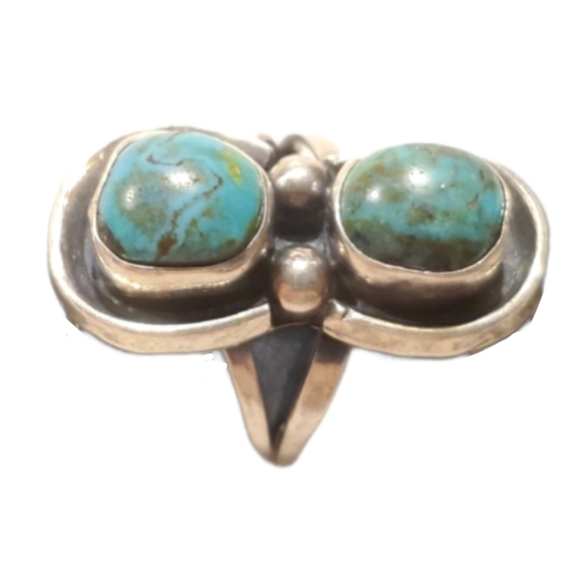 Vtg Navajo Double Nugget Turquoise Statement Ring 925 Sterling Silver Sz 7 - Picture 4 of 16